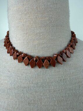 Vintage Beaded Goldstone Necklace 16.5"
